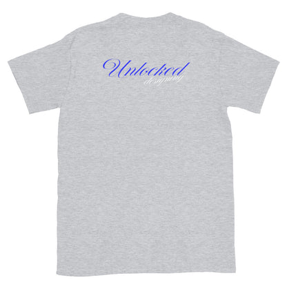 Unlocked Blue Script Tee